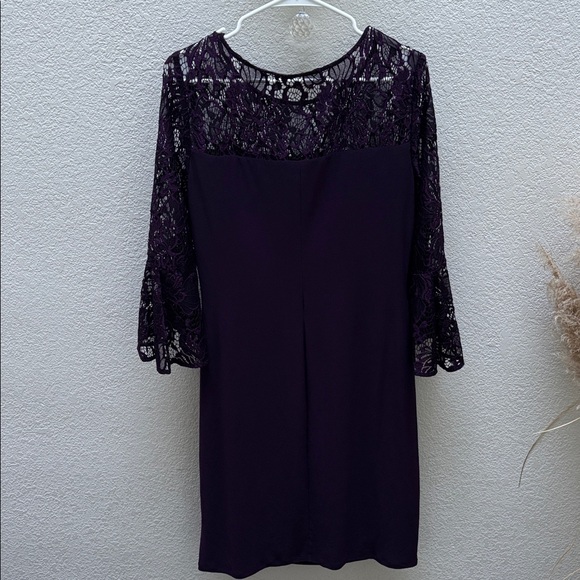 Ralph Lauren | Deep Purple Lace Long Sleeve Dress with bell sleeves - Picture 7 of 14